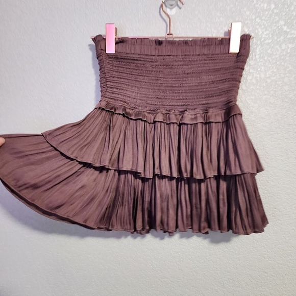 RESET Silky Smocked Tiered Mini Skirt M Boho Ruffle Cottagecore Soft girl - Picture 4 of 9